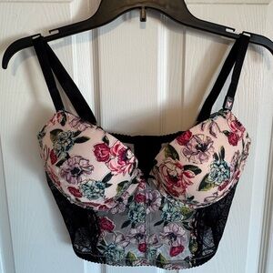 Victoria's Secret Very Sexy Rose Embroidered Longline Bra/Corset/Bustier 36DD